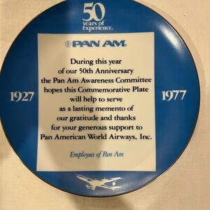 Pan American World Airways 50th Anniversary Plate.